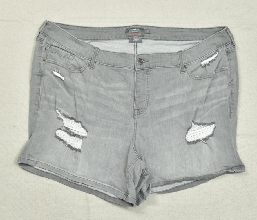Torrid Women\'s Plus Size 22 Gray Super Soft Mid-Rise Distressed Denim Shorts