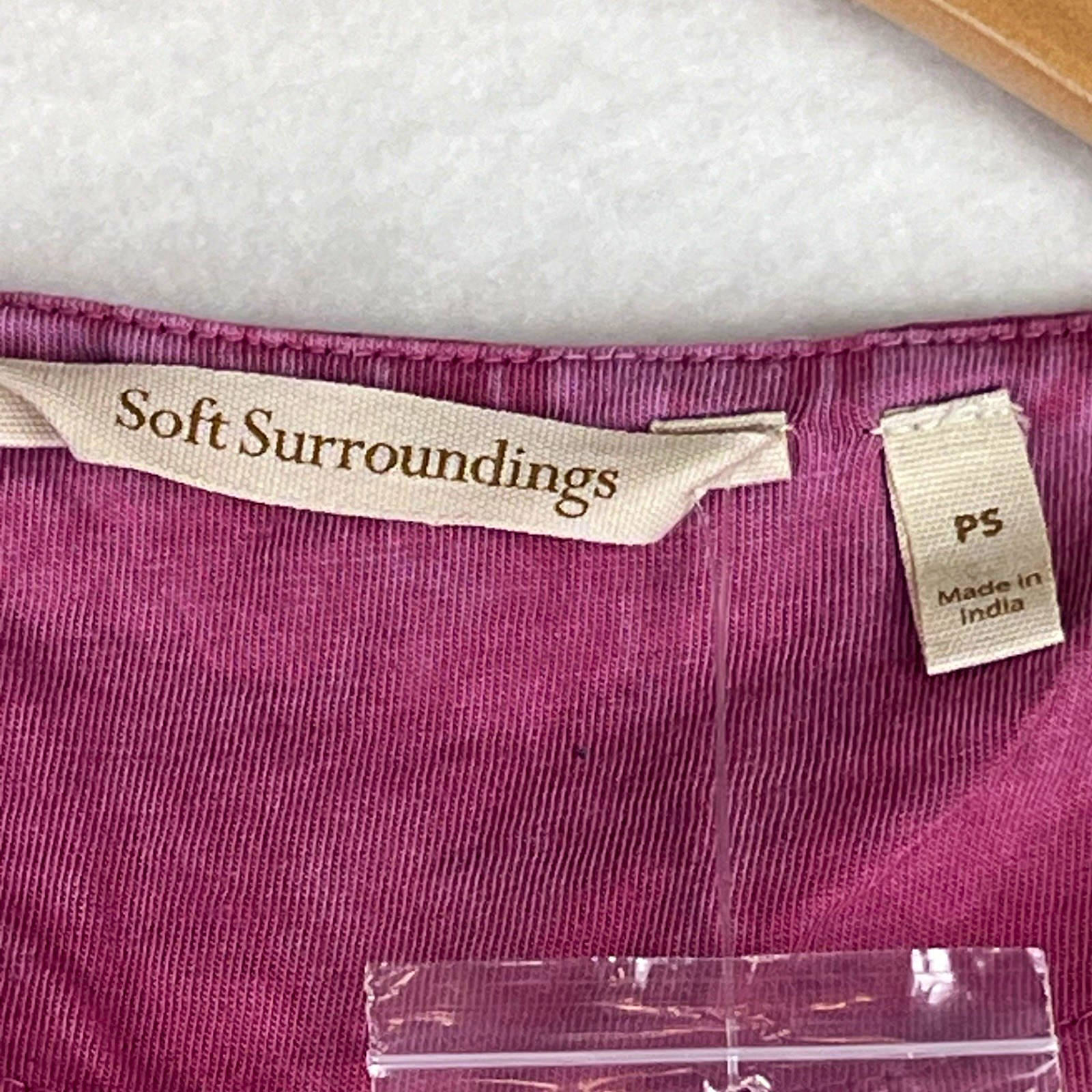 Soft Surroundings Womens Purple Embroidered Tunic Top 3/4 Sleeve PS Petite