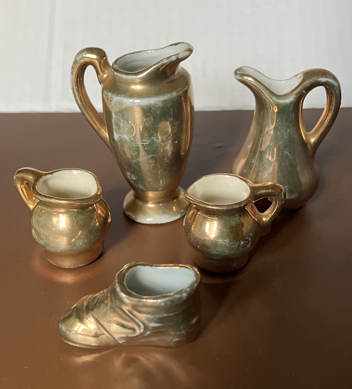 Vintage Miniature Japanese Gold Glazed Ceramic Assorted Dollhouse Furnishings 5 Vintage Miniature Japanese Gold Glazed Ceramic Assorted Dollhouse Furnishings 5