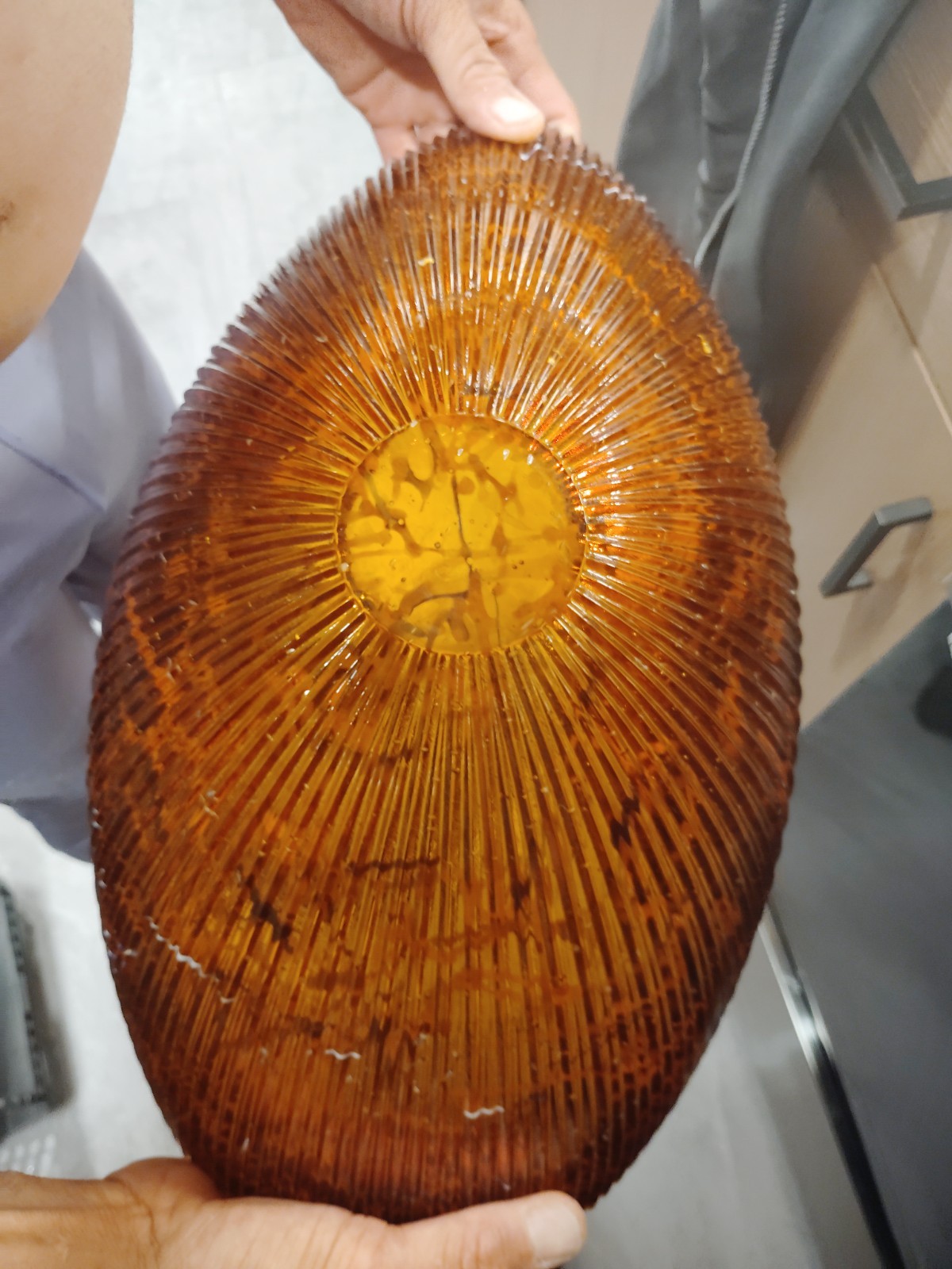 Italian large vintage amber orange freeform art and put
