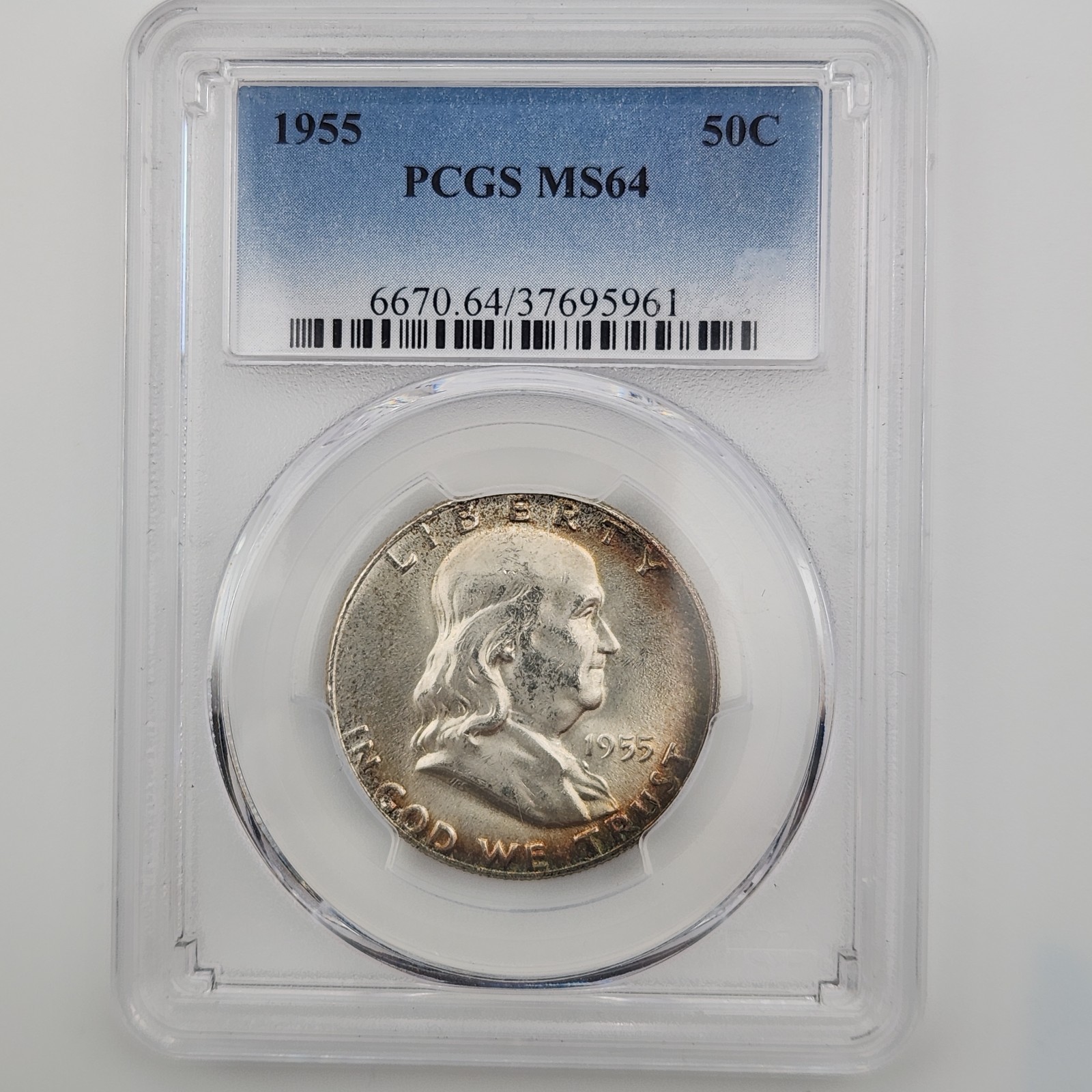 1955 P Franklin Half Dollar 50c Key Date Choice PCGS MS64 Album Toning SB3Ckw