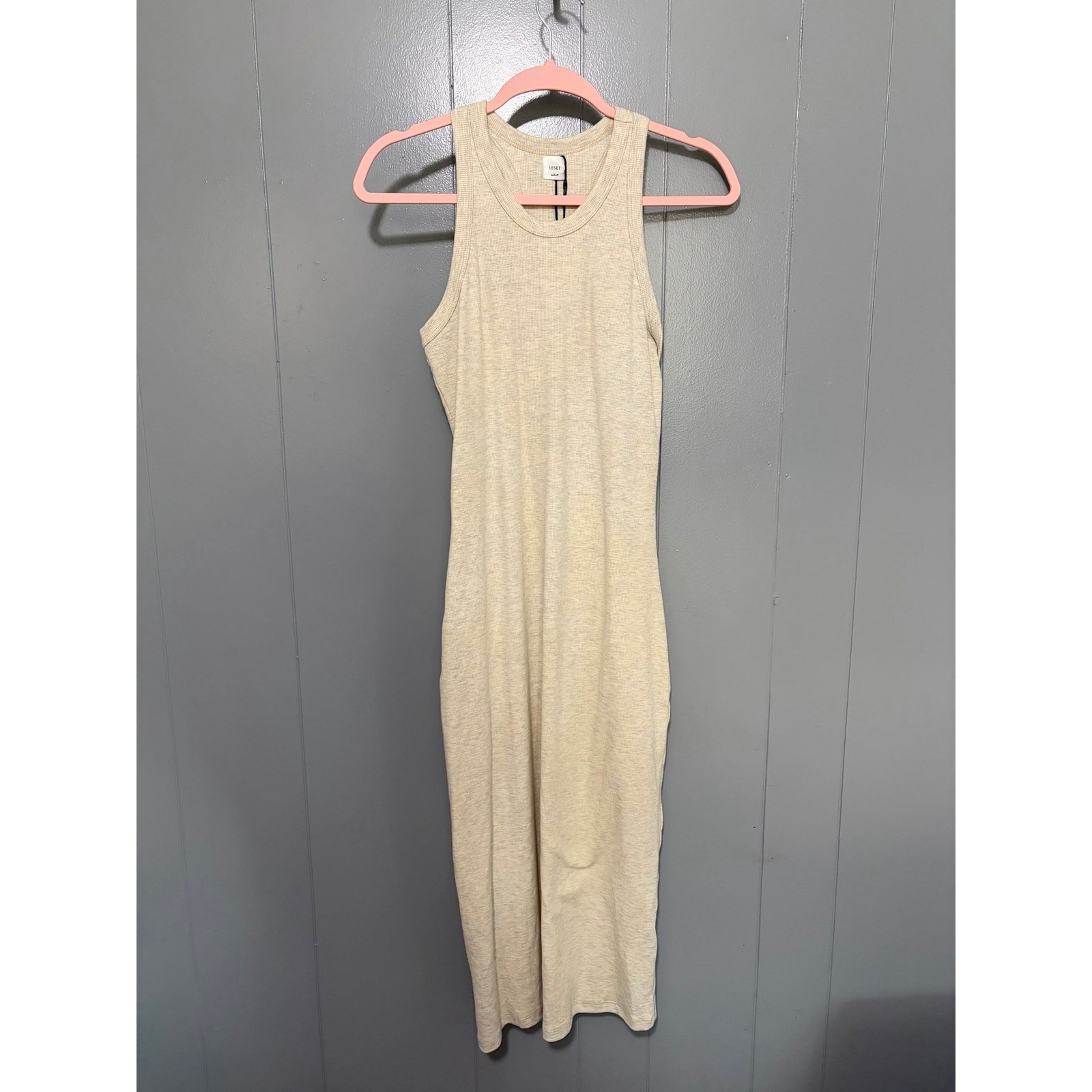 NEW Leset Oatmeal Kelly Racerback Cotton Knit Classic Fitted Midi Dress M NEW Leset Oatmeal Kelly Racerback Cotton Knit Classic Fitted Midi Dress M