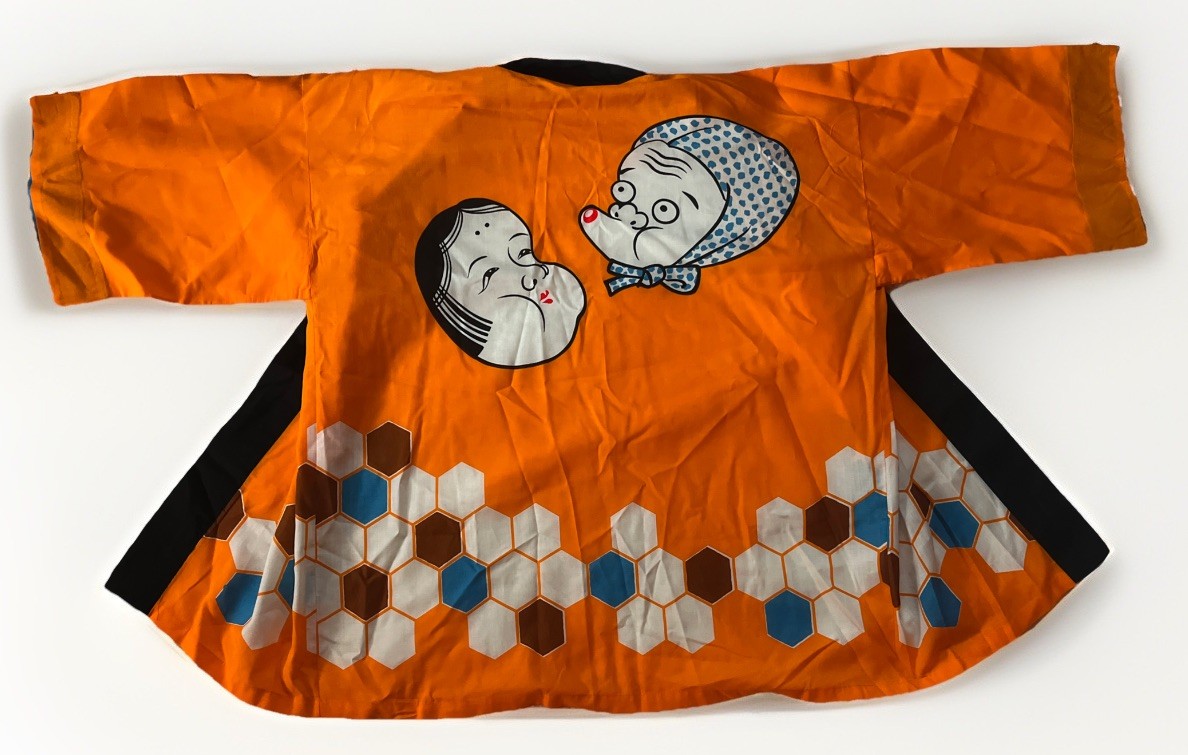 Happi Festival Dance Hanten Acrylic Hyottoko Okame orange Summer - Japan