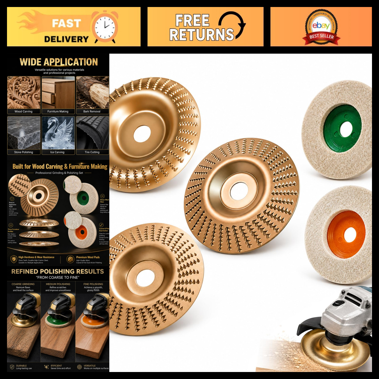 5PCS Tungsten Carbide Wood Carving Discs Set for 4