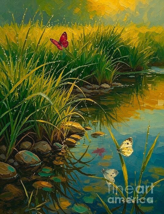 Original Hand Painted Acrylic Butterfly Stream Painting 18x24 Unframed