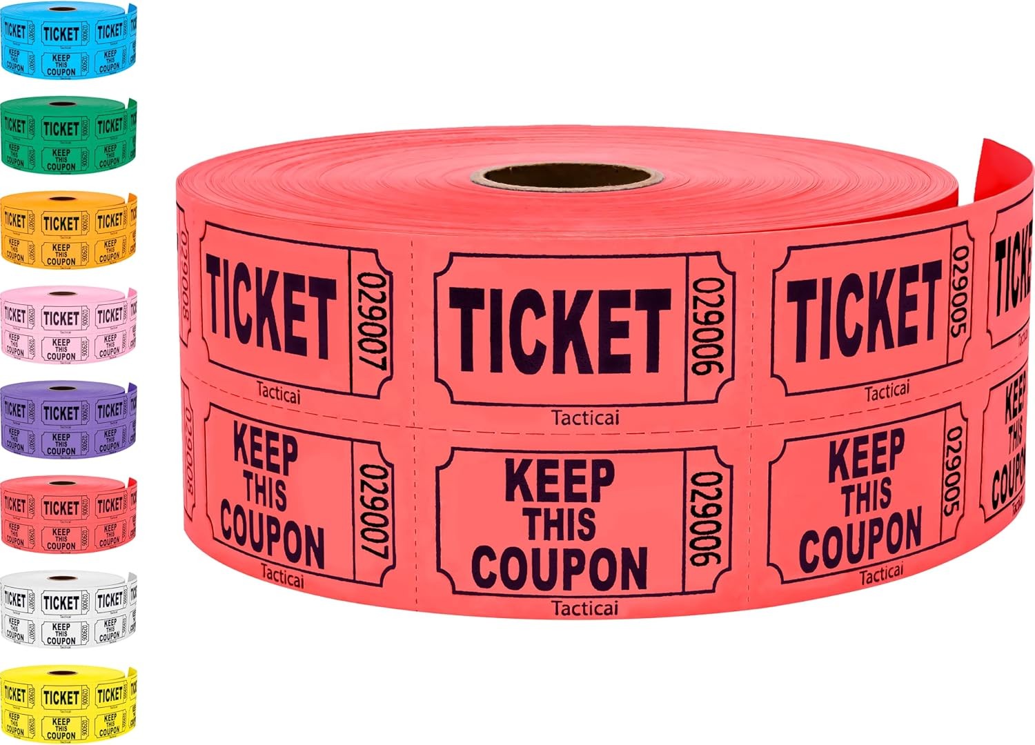 Tacticai 1000 Red Raffle Tickets Double Roll 50/50 Event Fundraising Admission