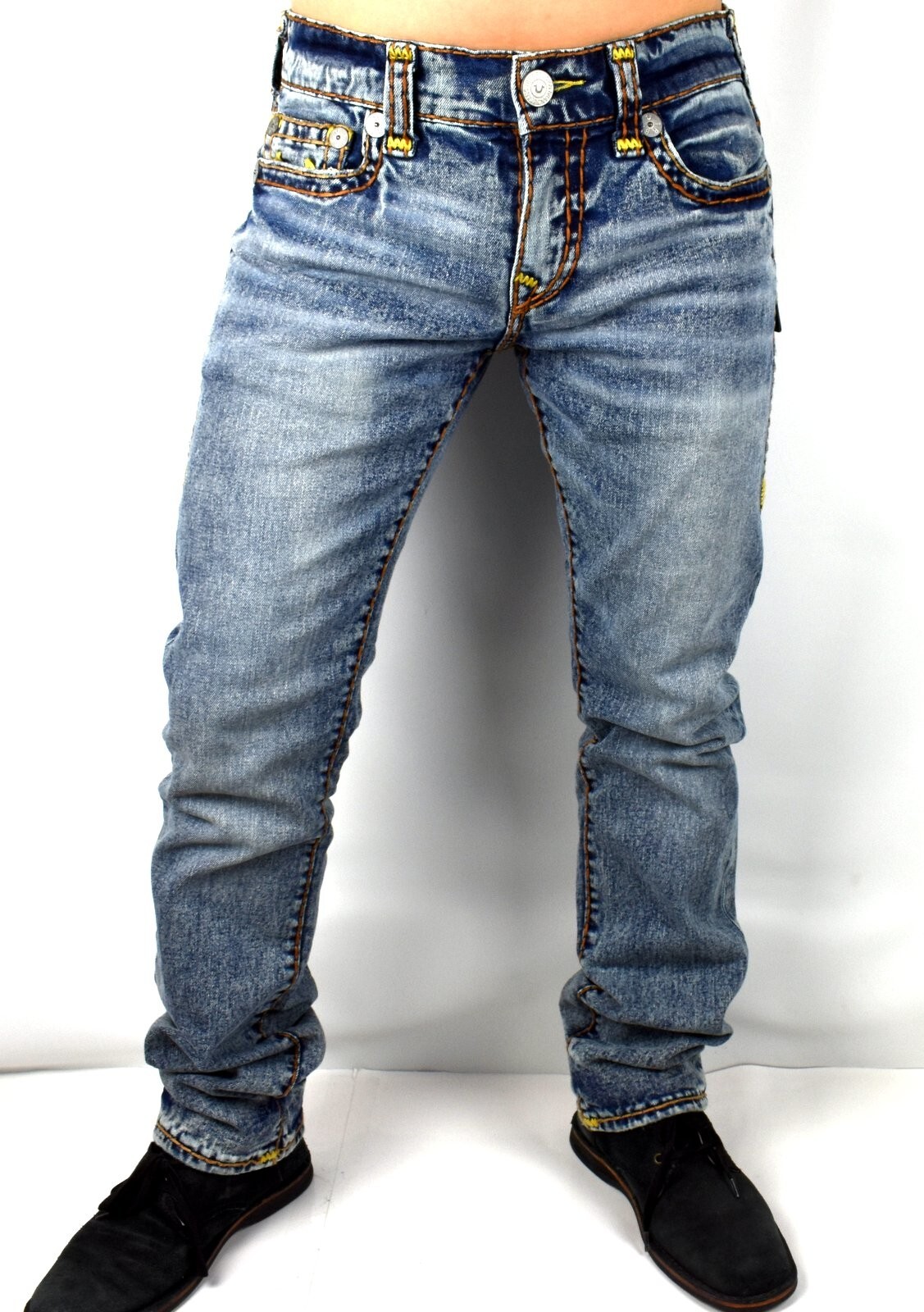 True Religion Men's Ricky Medium Wash Relaxed Straight Super T Jeans - 107524