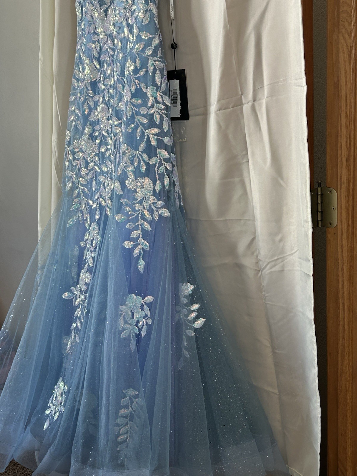 *STUNNING* Amarra Blue Sequined Glitter Prom Formal  Mermaid Lace Tulle Dress