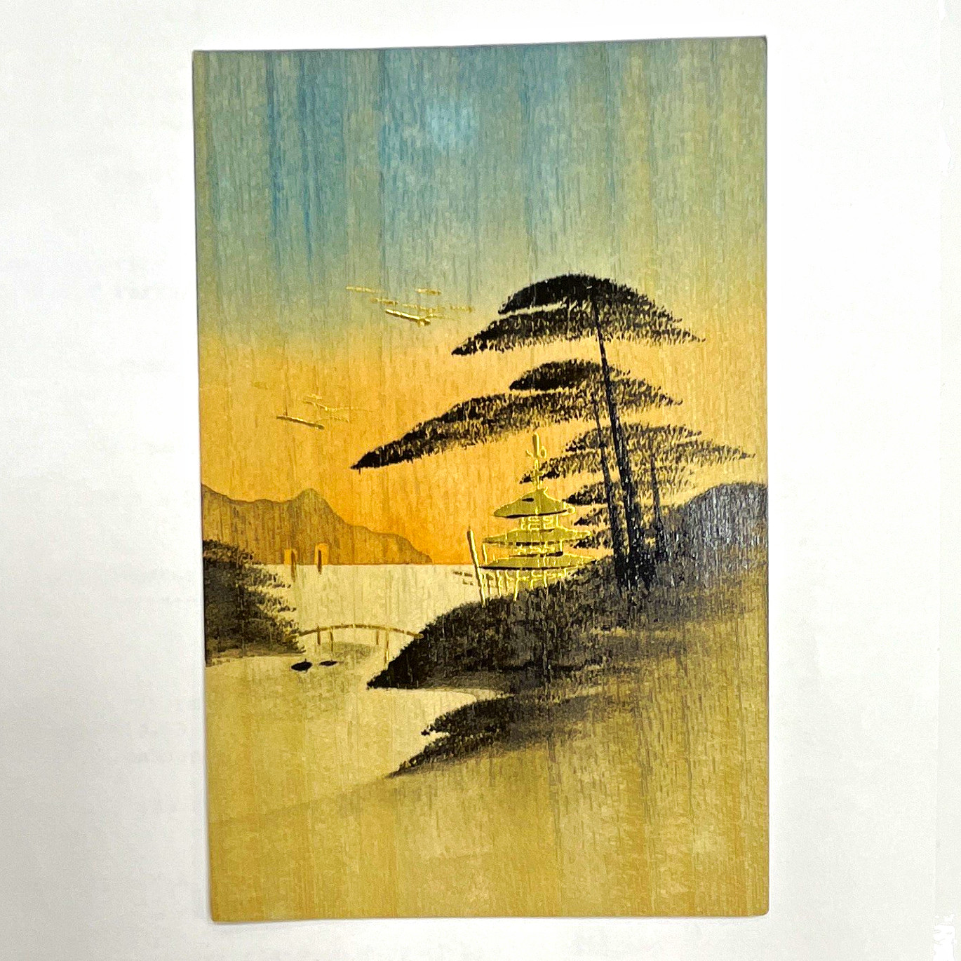 Vintage Japanese Landscape Art Wooden Postcard Made in Japan Vintage Japanese Landscape Art Wooden Postcard Made in Japan
