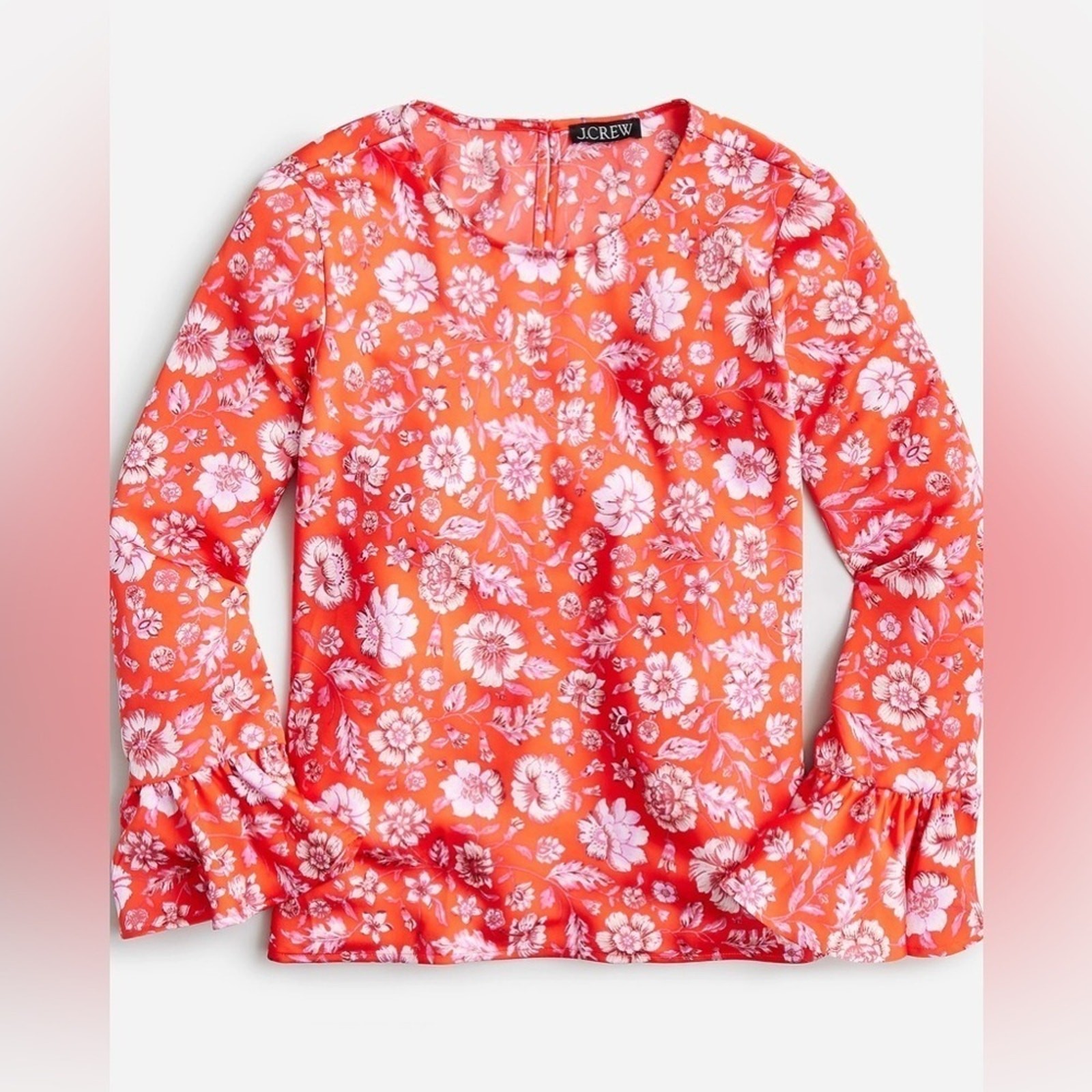 J. Crew NWT Winter Garden Top Medium Poppy Fields red floral ruffle bell sleeve