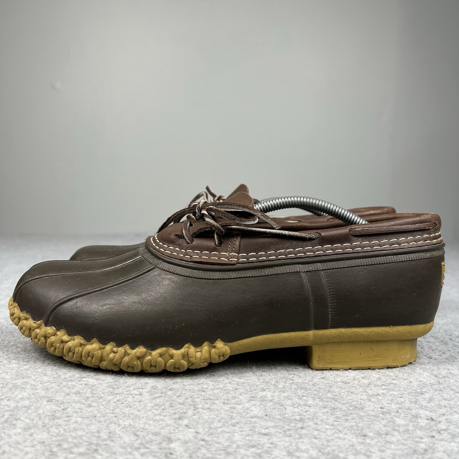 VTG LL Bean Rubber Moc Bean Boots Mens 11 W Brown Leather Duck Shoes Made USA