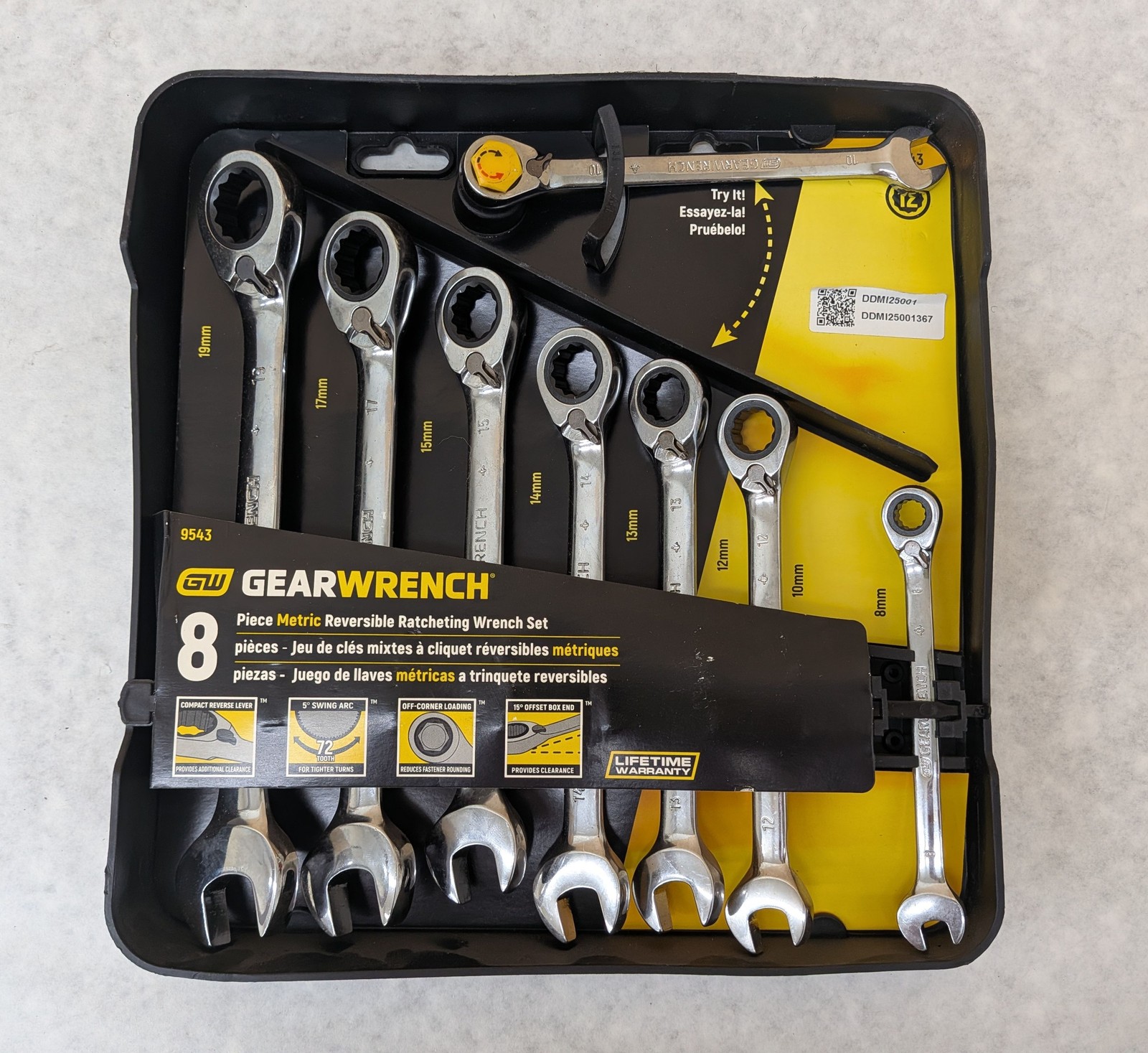 GearWrench 8pc Metric Reversible Ratcheting 72T 12-Pt Combo Wrench Set (9543)