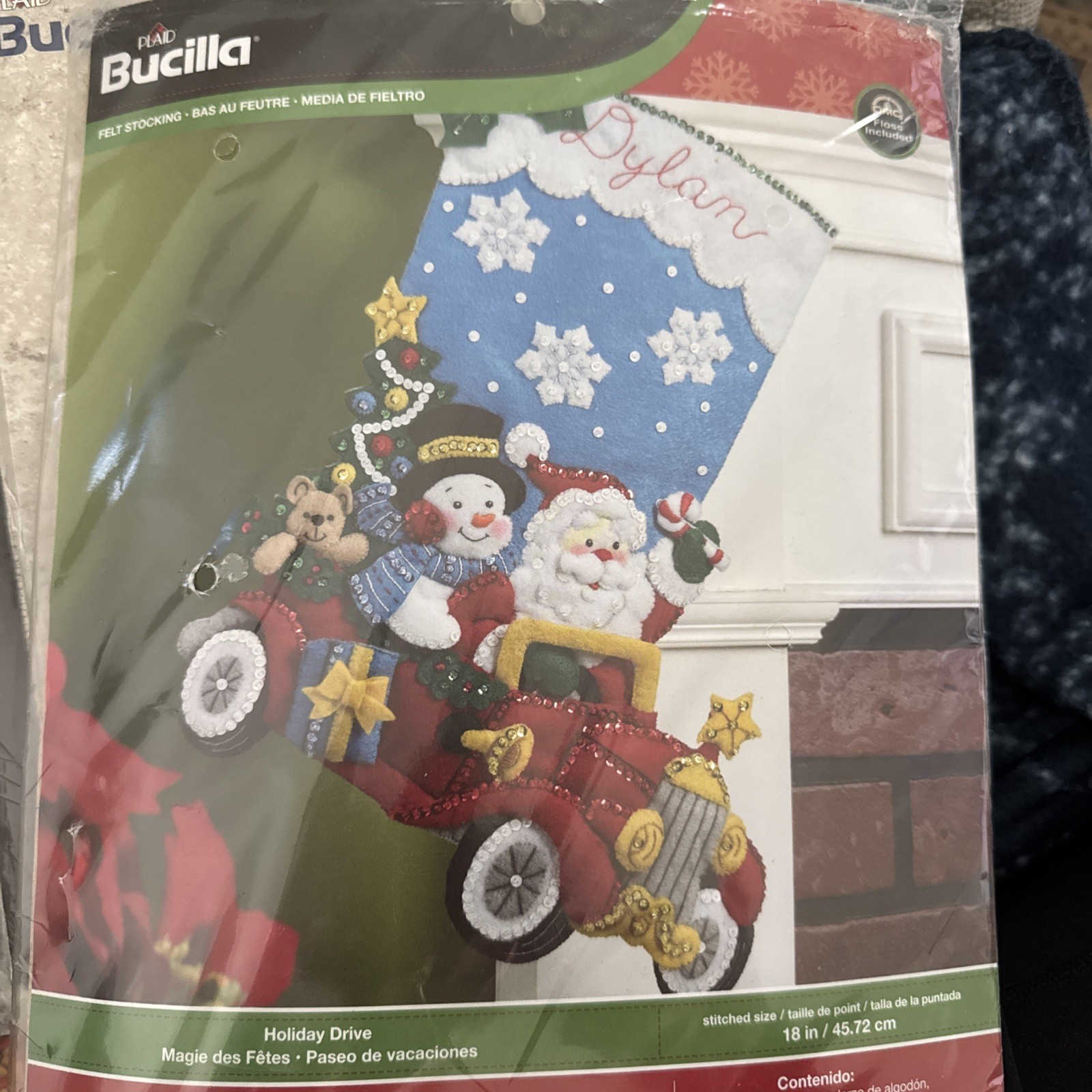 Bucilla Holiday Drive 86451 Felt Christmas Stocking Kit Santa Snowman 18” Open