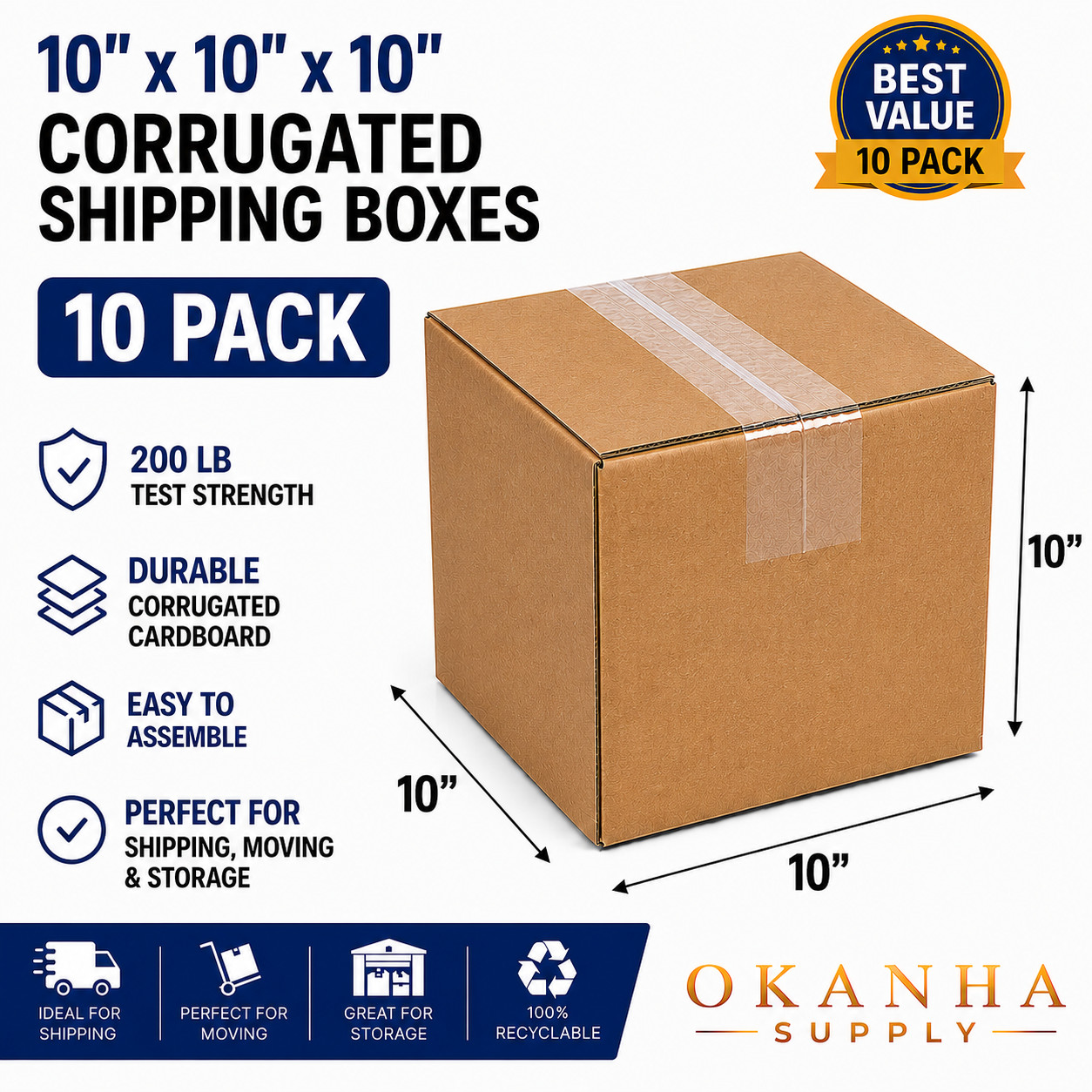 10 Pack 10x10x10 Heavy Duty Corrugated Cardboard Shipping Moving Packing Boxes