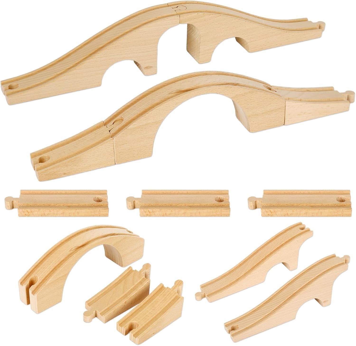 8 Pcs Wood Train Track Expansion Set Wooden Train Bridges Straight Wooden Train