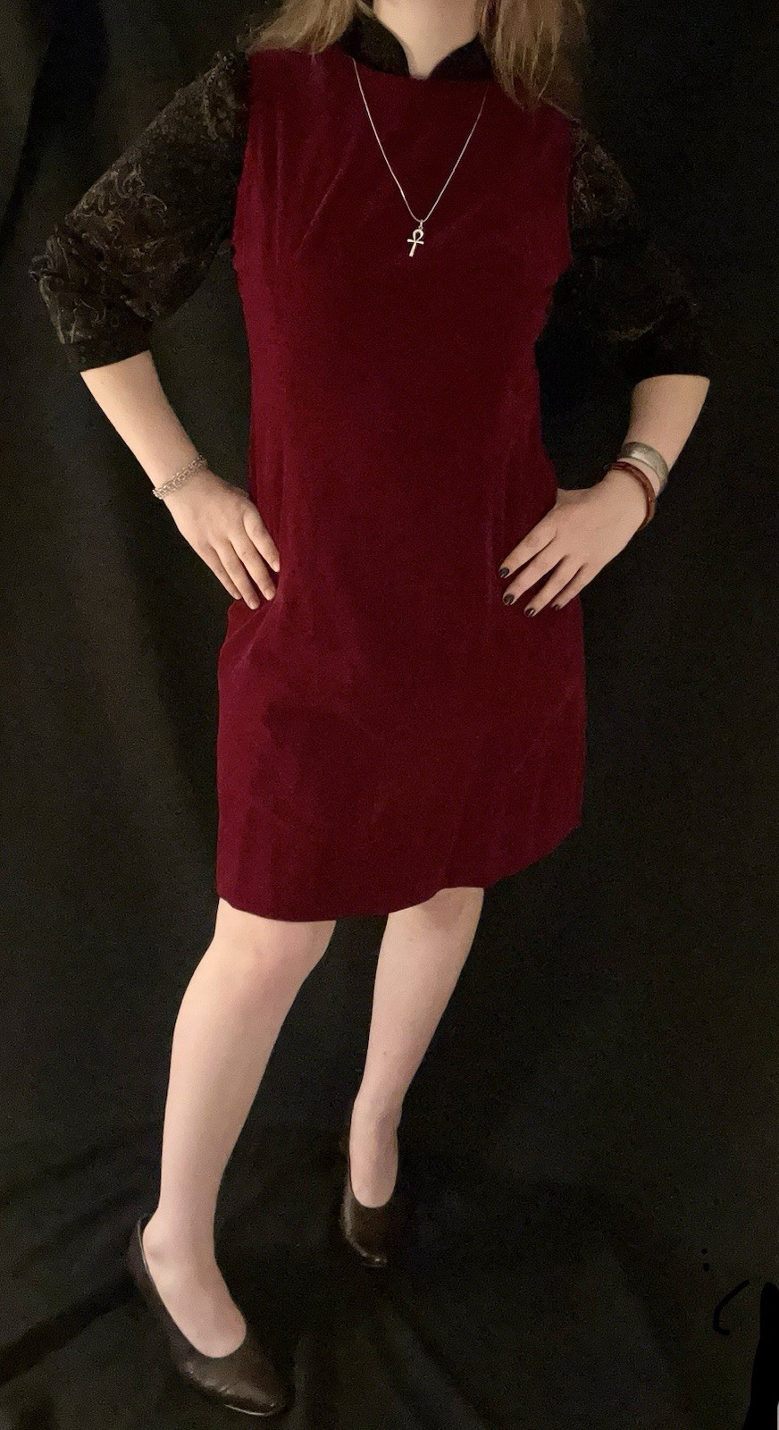 VINTAGE 1960s Mod Mini Shift Dress Red Velvet Handmade Size M Sleeveless