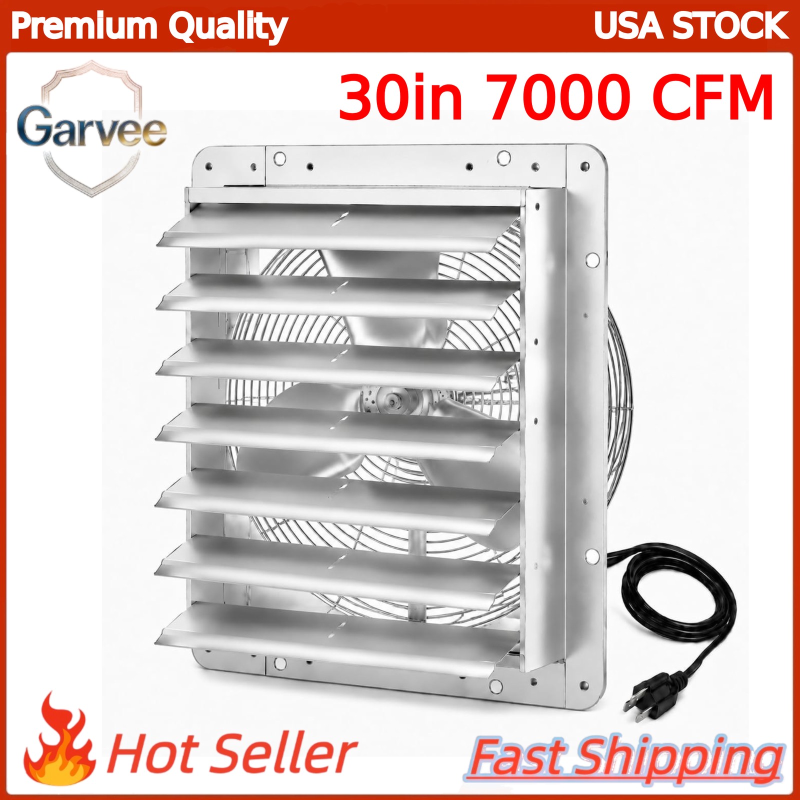 30in Wall Mounted Shutter Exhaust Fan 7000CFM Louver Vent Greenhouse Unit