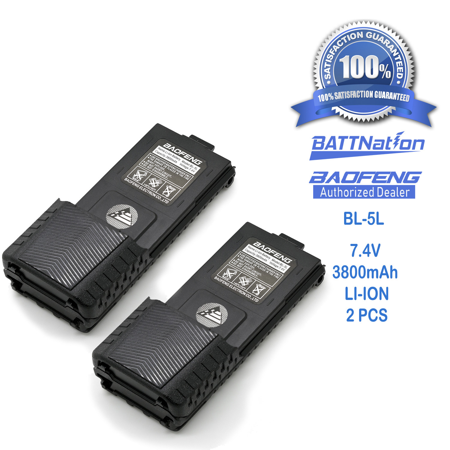 2x  7.4V 3800mAh Li-Ion Extended Battery for Baofeng BL-5L, BF-F8HP, UV-5R-L