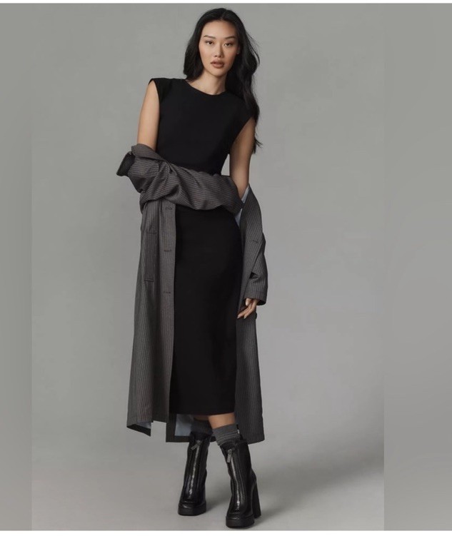 NWOT Anthropologie size XSP black midi dress ruched waist slit in back NWOT Anthropologie size XSP black midi dress ruched waist slit in back