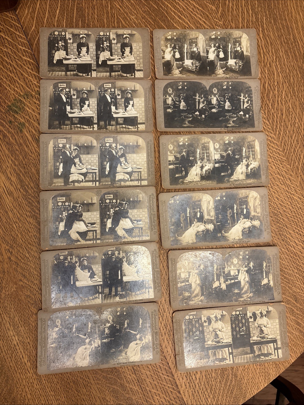 Antique Stereo View photo cards, Lot Of 12, Mr. Honeymoon’s New French Cook