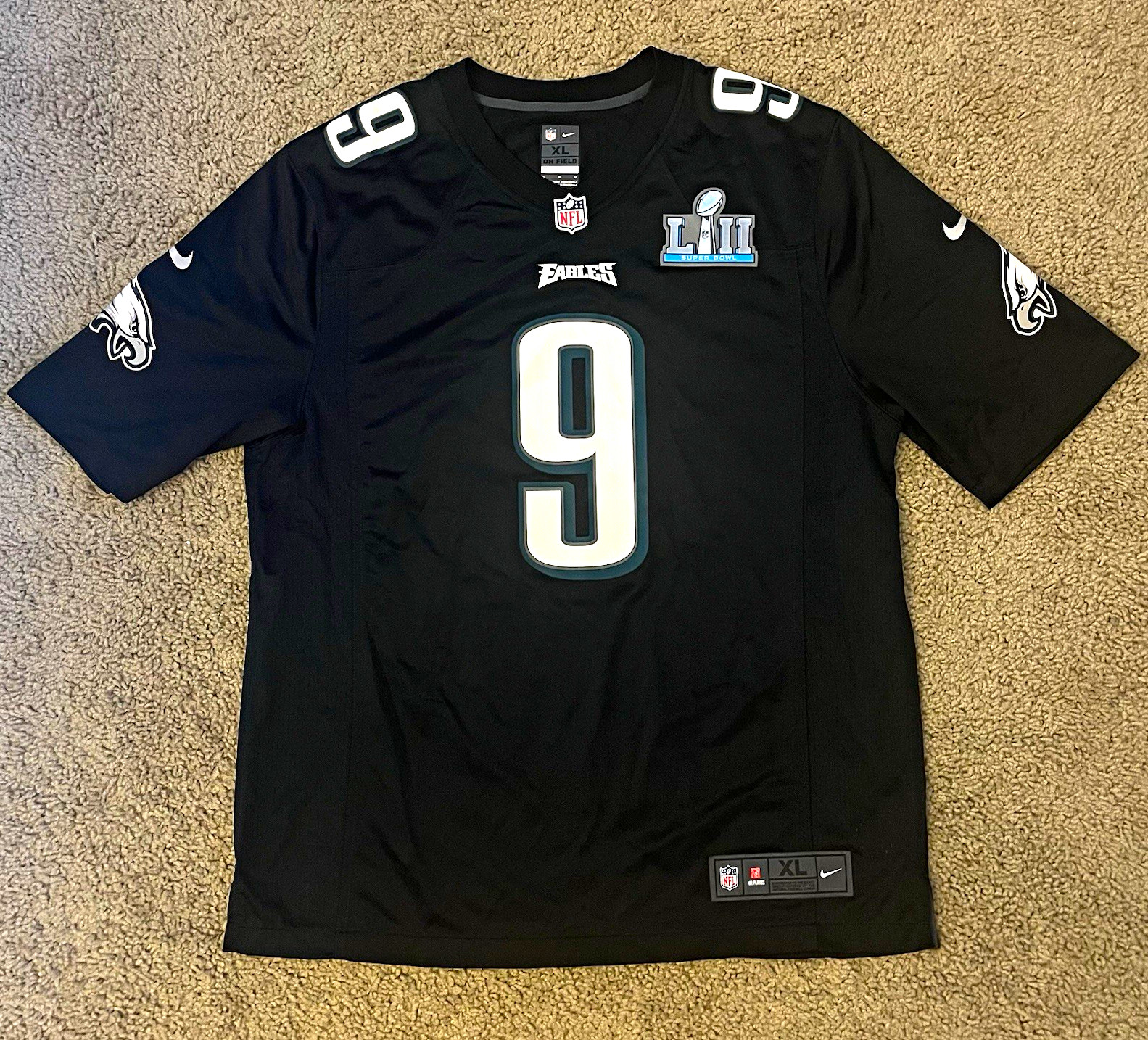 2018 Nick Foles Philadelphia Eagles Super Bowl LII Black Jersey XL Nike NFL