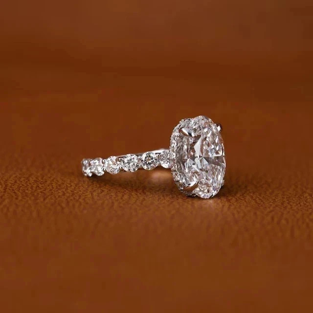3.00 Ct Hidden Halo Oval Cut Moissanite Propose Pave Ring 14k White Gold Plated