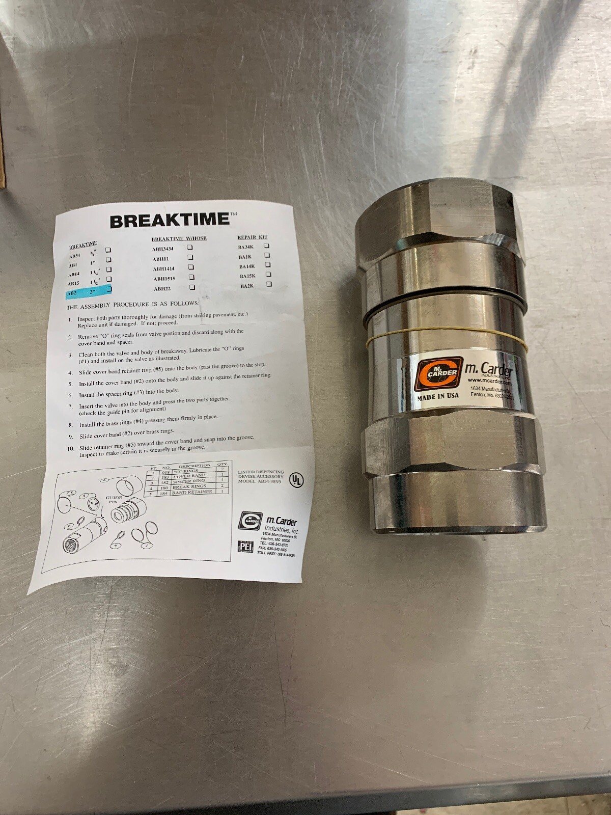 M Carder 2” Fuel Breakaway BREAKTIME Coupling AB2 Dry Break away