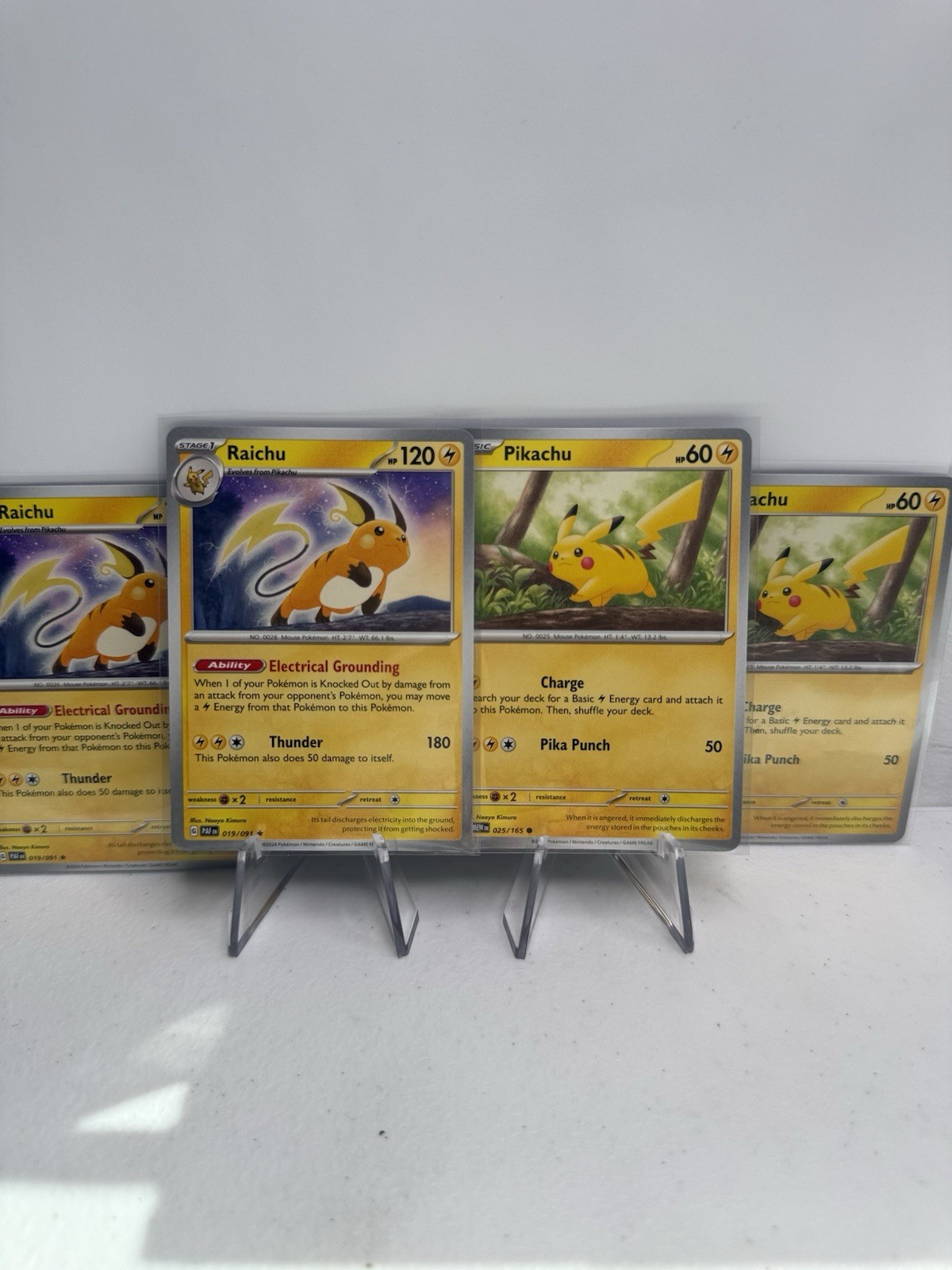Pokemon Raichu 019/091 Pikachu 025/165 4 Card Lot Paldean Fates 151 Holo 2 Each