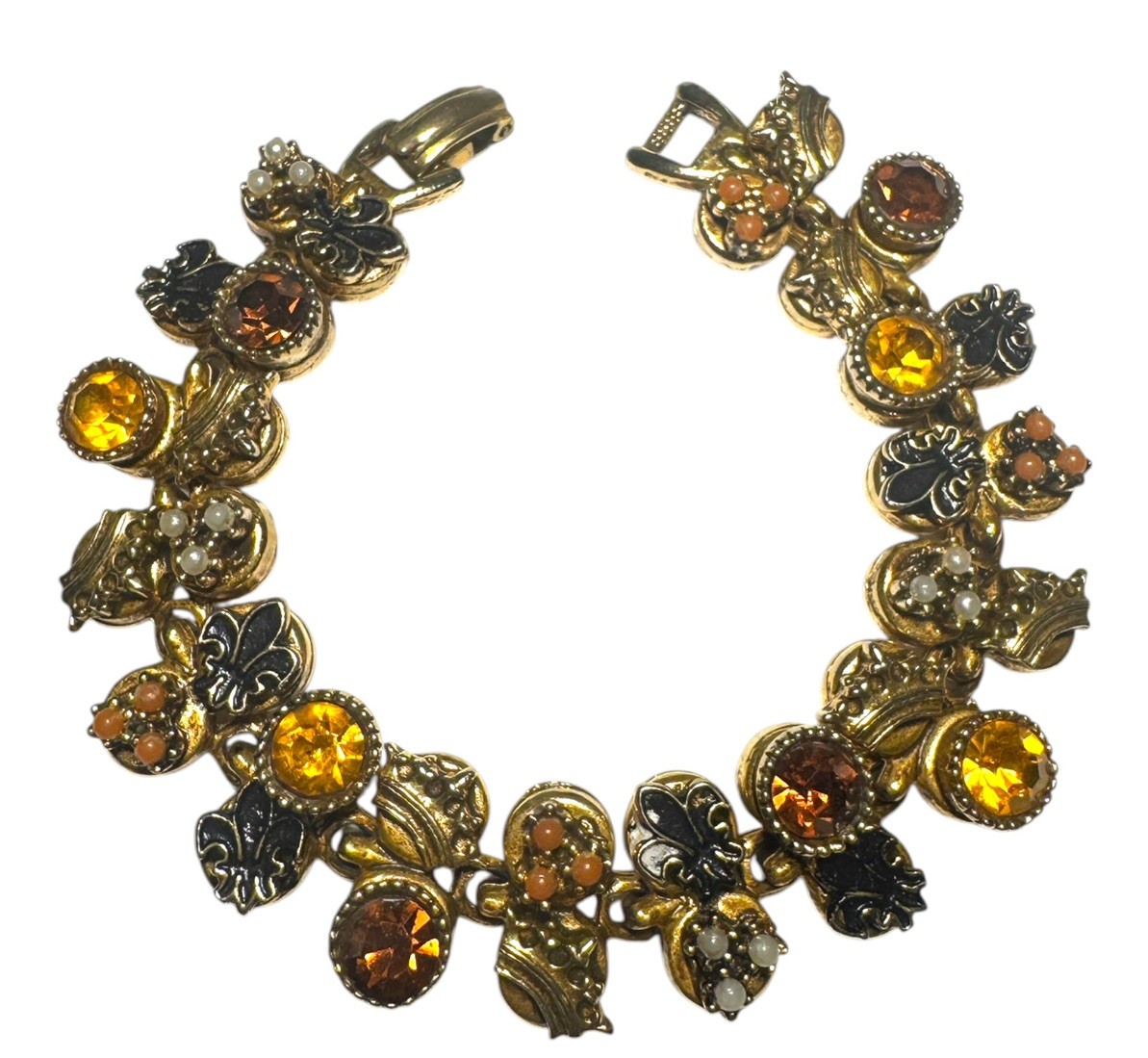 Vintage Art Arthur Pepper Fleur De Lis Amber Crystal Fleur De Lis Bracelet 7” Vintage Art Arthur Pepper Fleur De Lis Amber Crystal Fleur De Lis Bracelet 7”