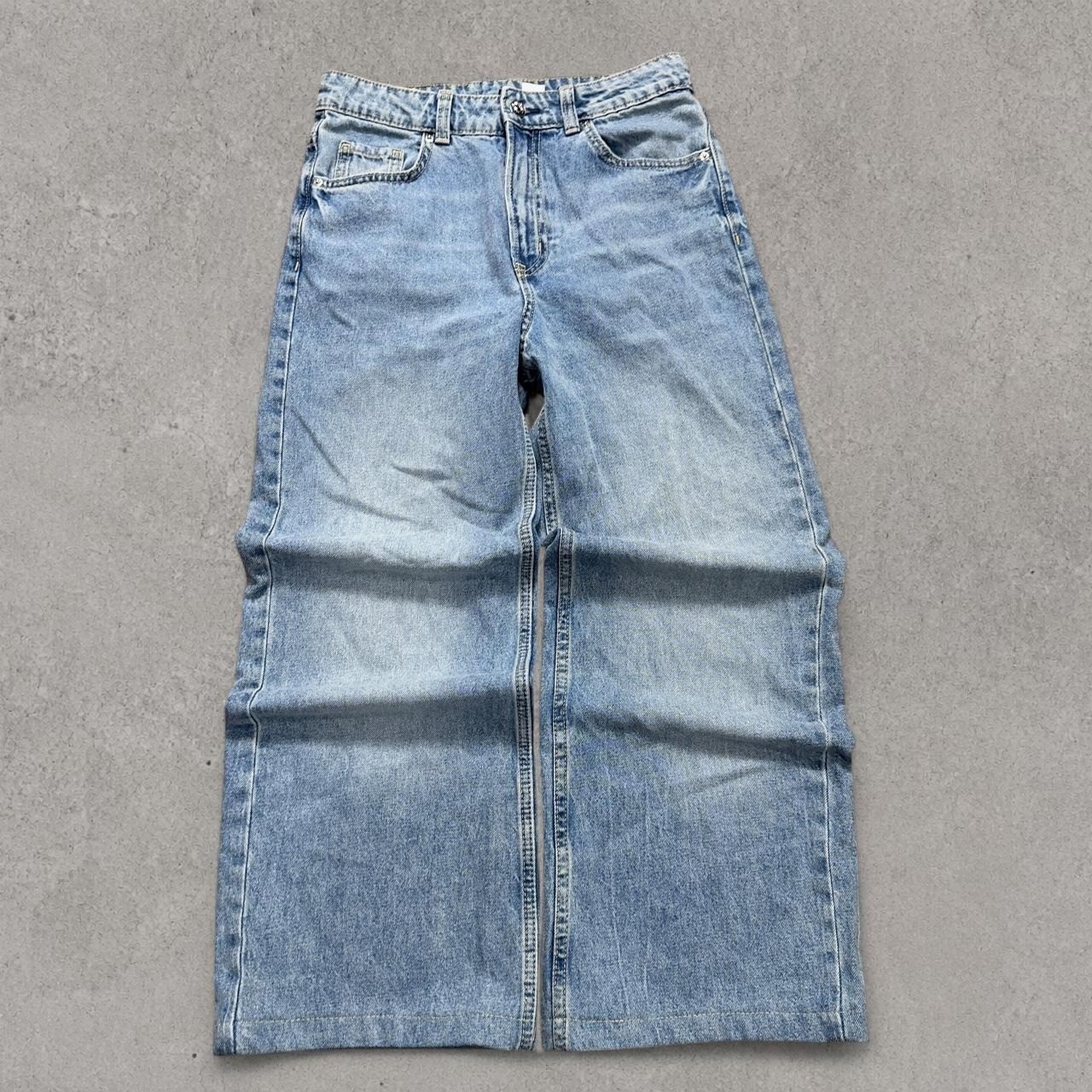 HM Divided Mens Blue Wide Leg Cropped Jeans Baggy Skater Denim US 2 EUR 34
