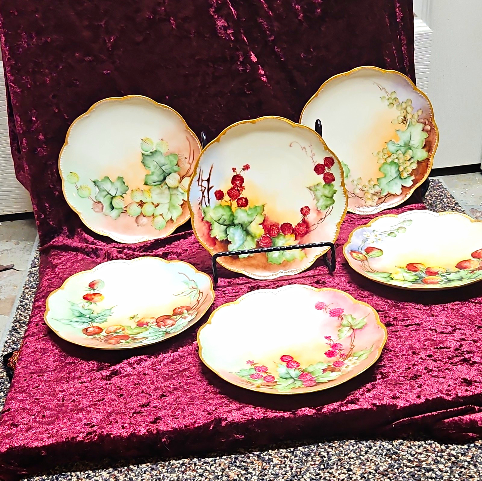Antique Set of 6 Haviland France Limoges Hand Painted Fruit Plates Signed