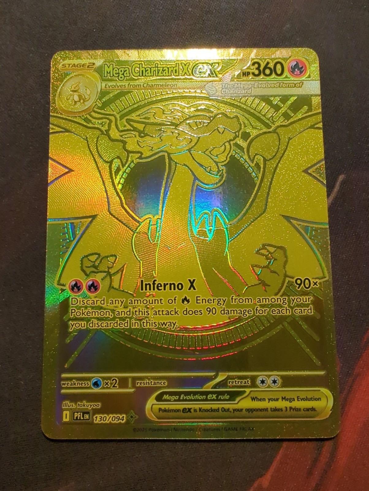 Mega Charizard X ex 130/094 Gold Mega Hyper Rare Phantasmal Flames Pokémon NM