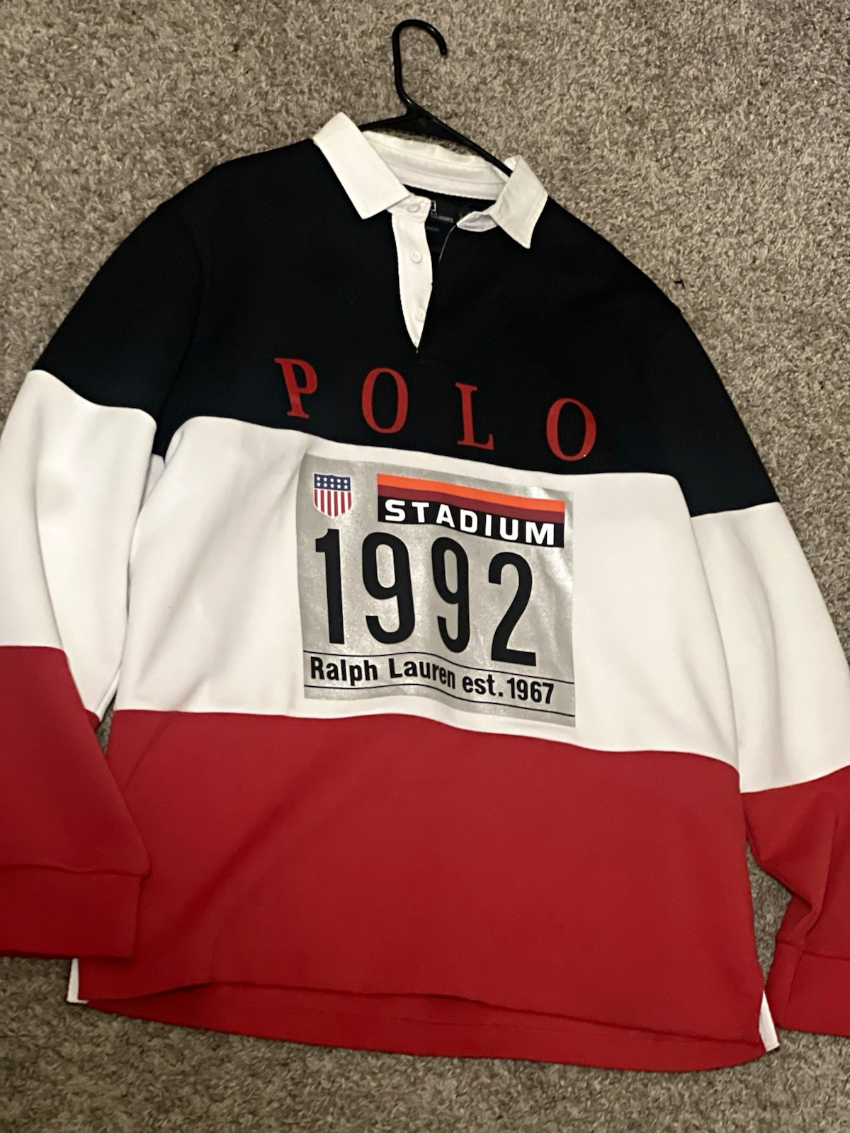 Polo Ralph Lauren Stadium 1992 Colorblock Long Sleeve Collared Polo Logo L Polo Ralph Lauren Stadium 1992 Colorblock Long Sleeve Collared Polo Logo L