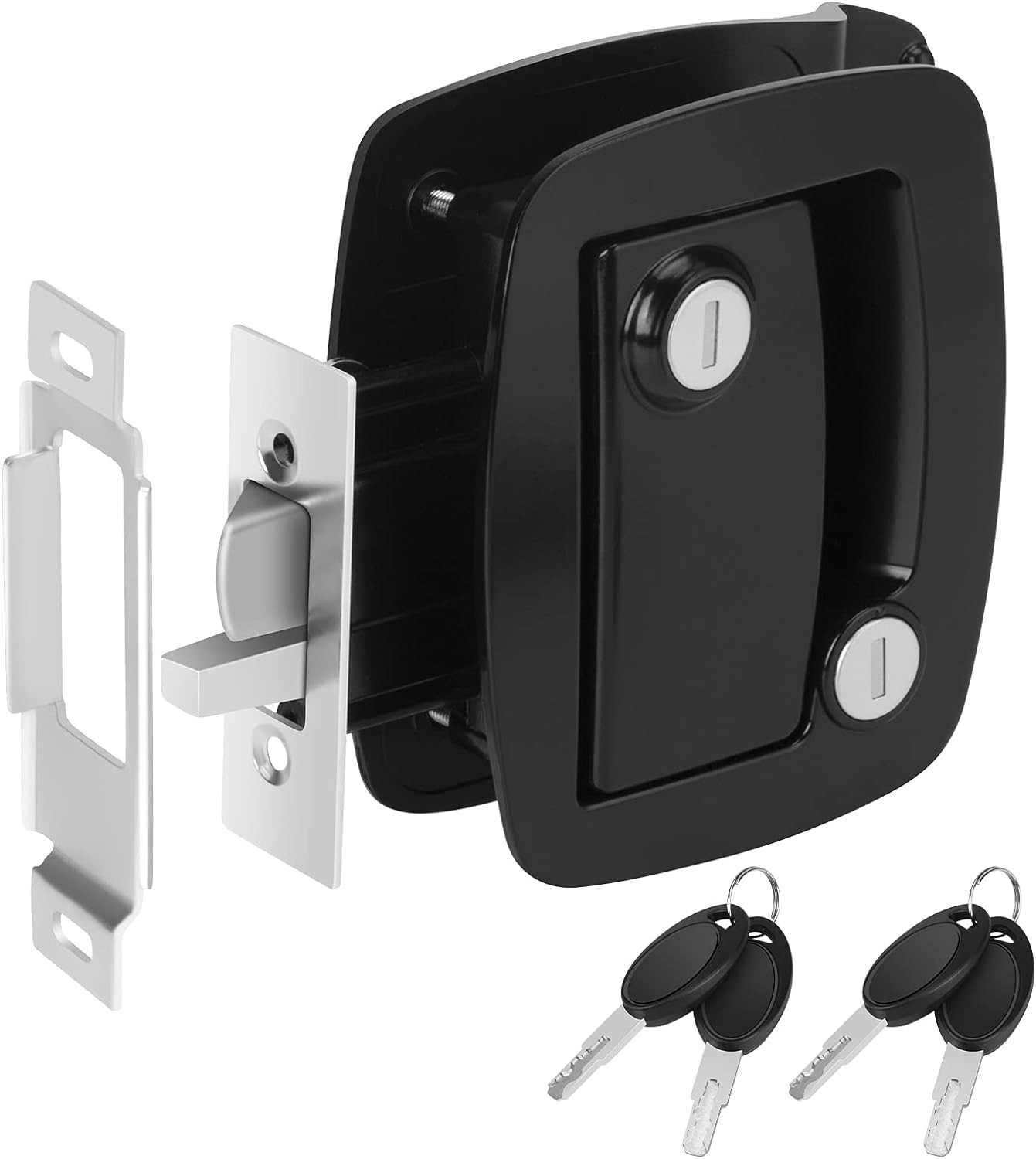 WELLUCK RV Entry Door Lock with Paddle Deadbolt, 100% Metal Camper Black 