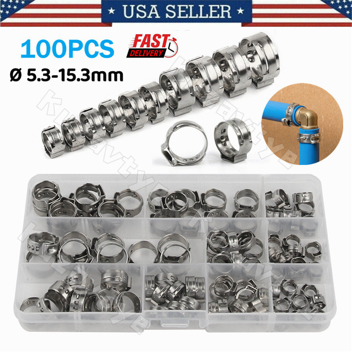 100/260Pcs Stainless Steel Hose Clamps Assortment Kit Fuel Air Water Pipe Clips