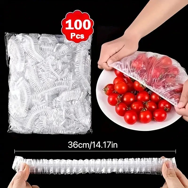 100PCS Disposable Food Covers Stretch Plastic Wrap Bowl Plate Fresh Keeping Lid