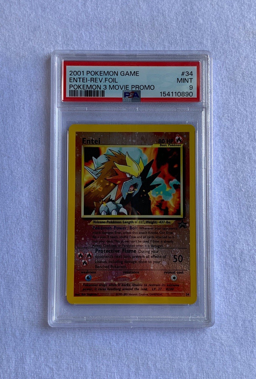 Pokemon TCG: 2001 Entei Promo 34 Reverse Holo Mint PSA 9 With Swril