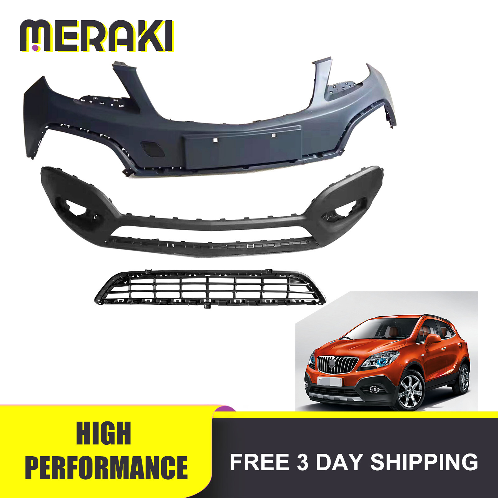 For 2013-2016 Buick Encore New Front Bumper Cover Upper and Lower Grille Black