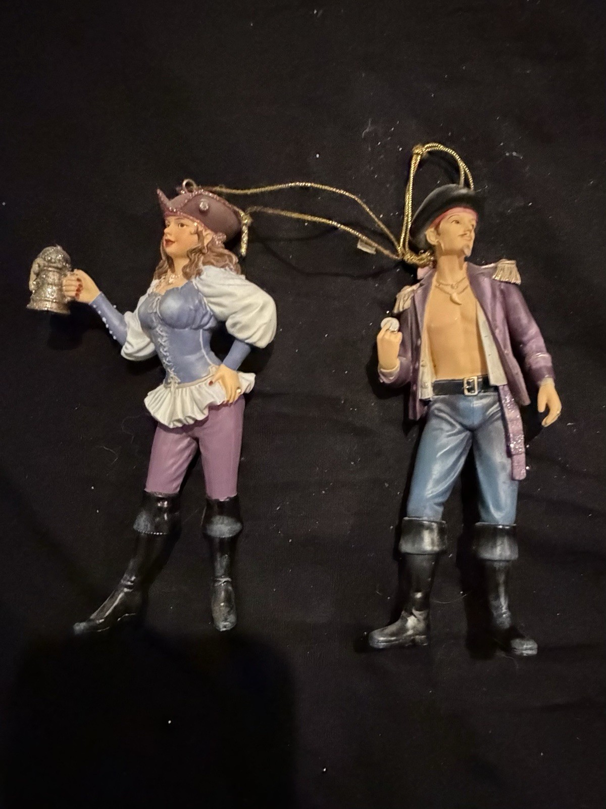 December Diamonds Captain Jack Black & Scarlet Rose Ornaments w/Box Lot Of 2