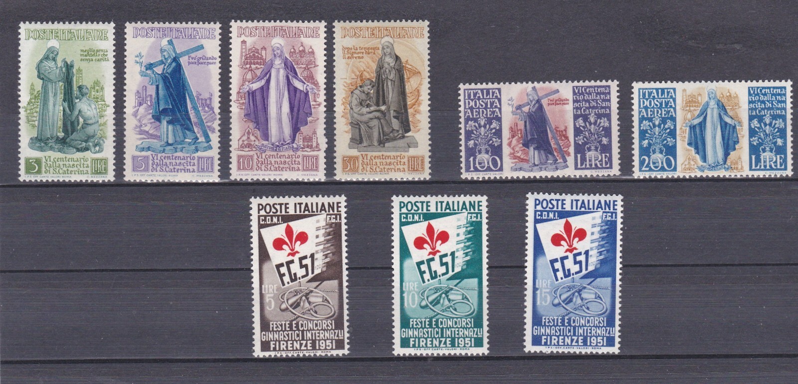 Italy Republic 1948/1951 - S, Caterina and Ginnici. cpl series MNH**BBB Italy Republic 1948/1951 - S, Caterina and Ginnici. cpl series MNH**BBB