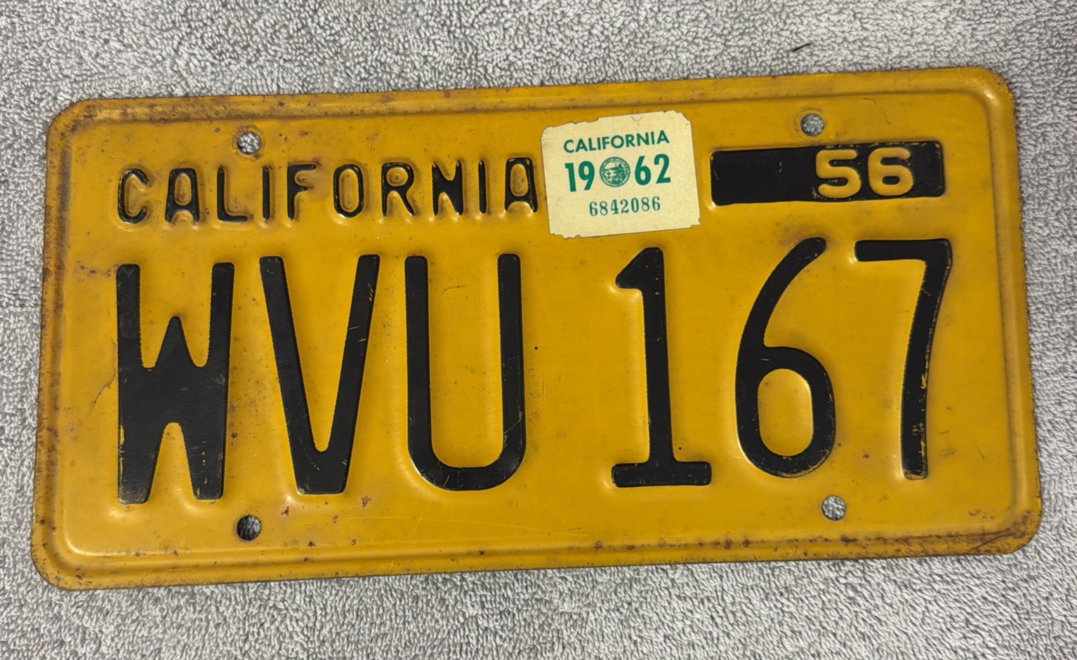 Vintage 1956 Yellow California License Plate Vintage 1956 Yellow California License Plate