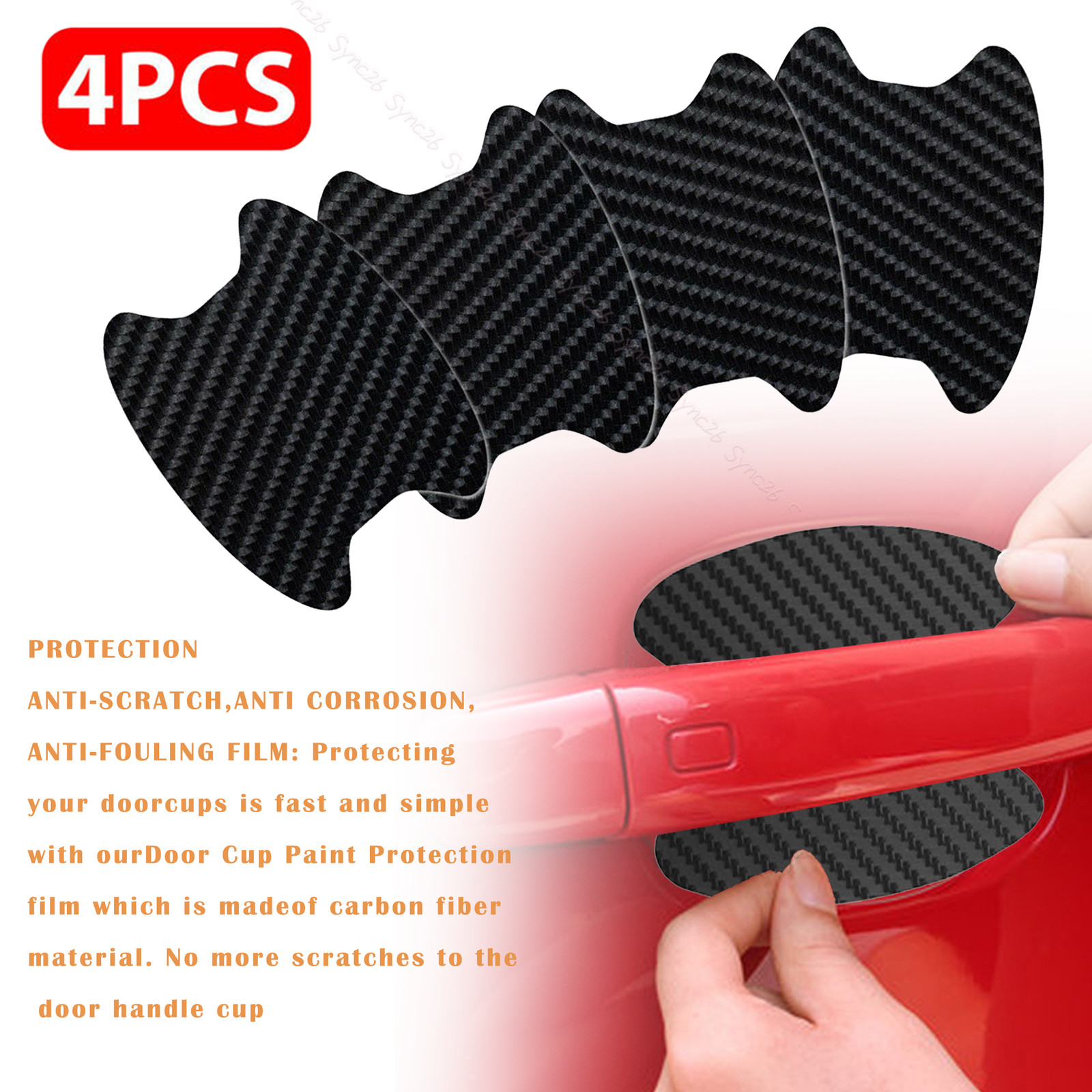 4x Carbon Fiber Car Door Handle Protector Film Anti-Scratch Stickers Accessories