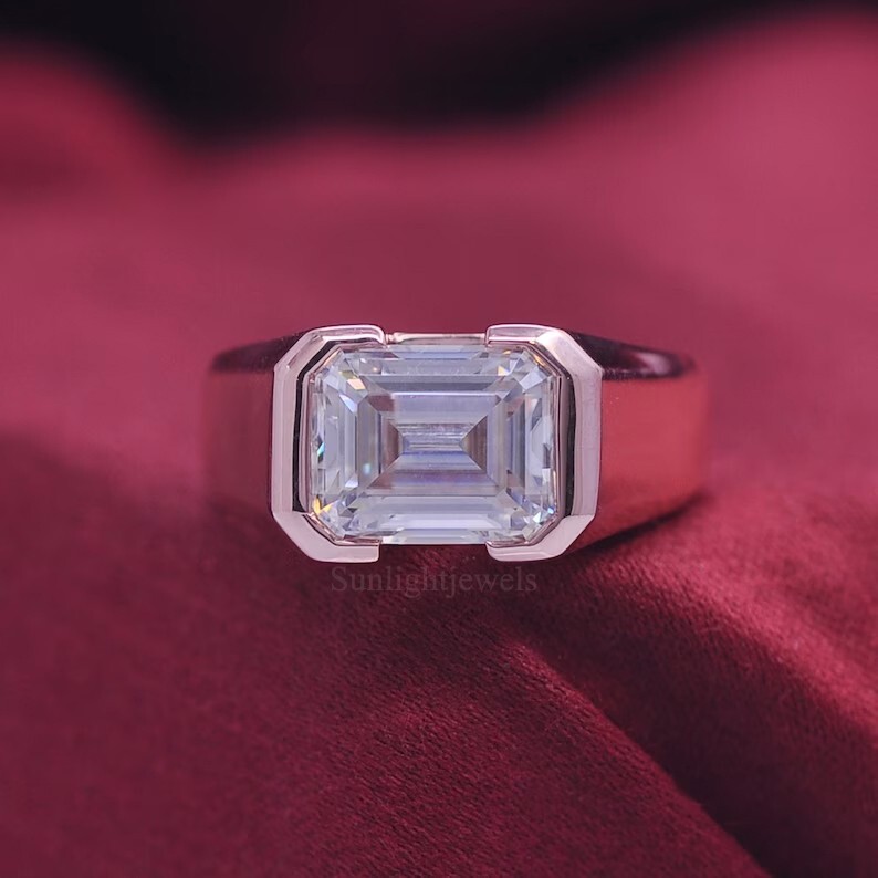 RARE 6.55 Ct Certified Emerald Cut Off White Treated Diamond Ring 925 Silver