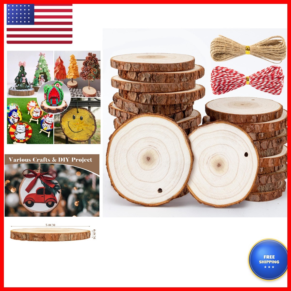 Sukh 20 PCS Christmas Natural Wood Slices - Unfinished Wood Circles Kit