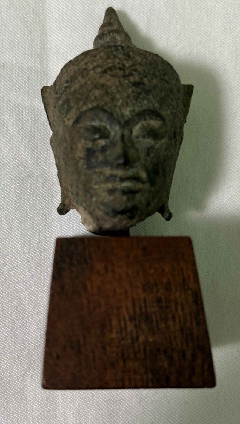 Antique 15th-18thC Thai Siam Bronze Buddha Head Statue Fragment Ayutthaya 2