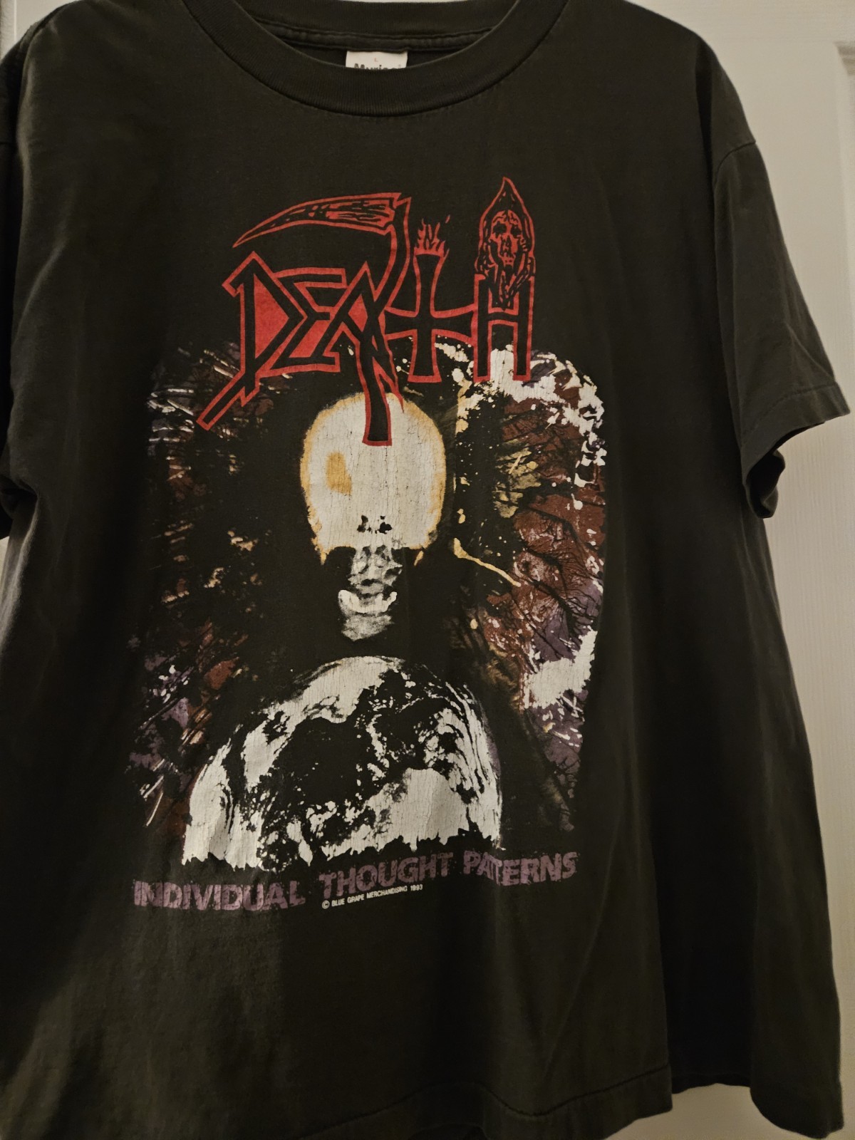 Death Individual Thought Patterns Vintage T-shirt Black Size L Blue Grape 1993