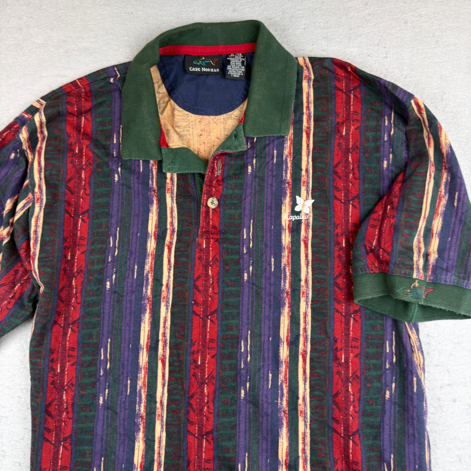 Vintage Greg Norman Polo Shirt Mens XL Abstract Kapalua Golf Hawaiian Cotton 90s
