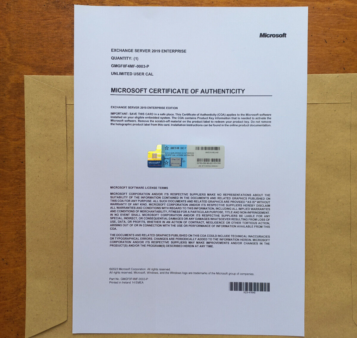 Microsoft Exchange Server 2019 ENTERPRISE w 1000 CAL CoA GMGF0F4MF AUTHENTIC Microsoft Exchange Server 2019 ENTERPRISE w 1000 CAL CoA GMGF0F4MF AUTHENTIC