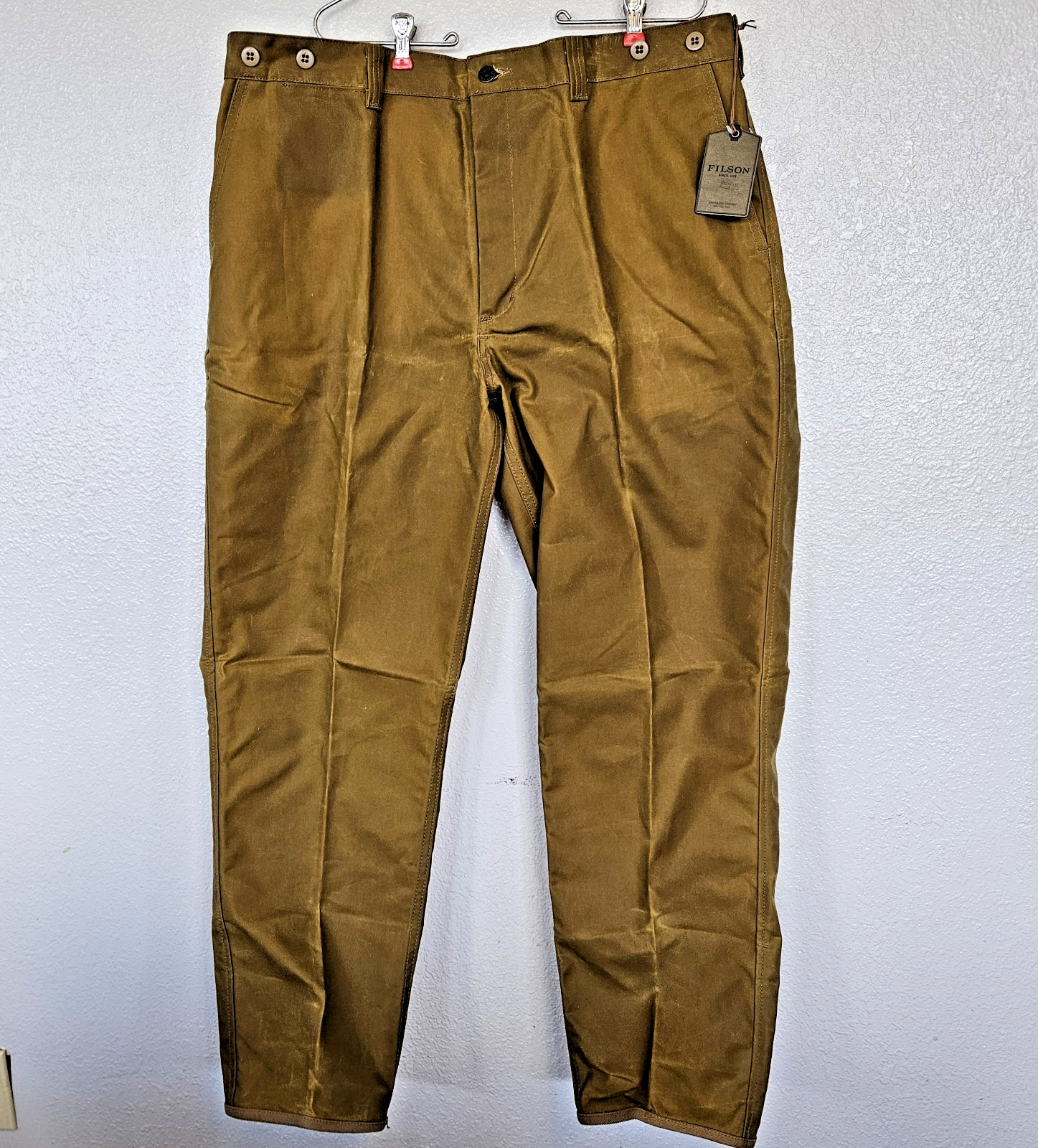 Filson Oil Finish Single Tin Cloth Waxed Work Pants 38 x 32 Mens Dk Tan USA Made Filson Oil Finish Single Tin Cloth Waxed Work Pants 38 x 32 Mens Dk Tan USA Made