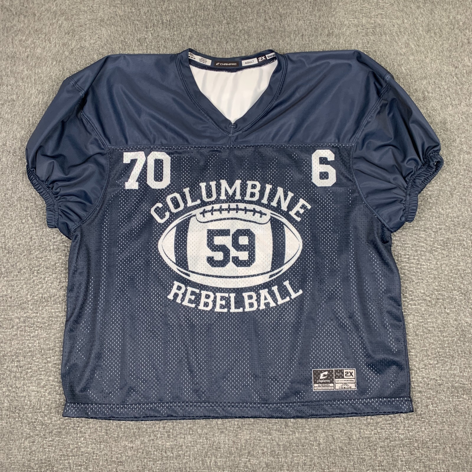 Vintage Columbine Rebels Football Jersey Mens 2XL Blue High School Memorial 90s Vintage Columbine Rebels Football Jersey Mens 2XL Blue High School Memorial 90s